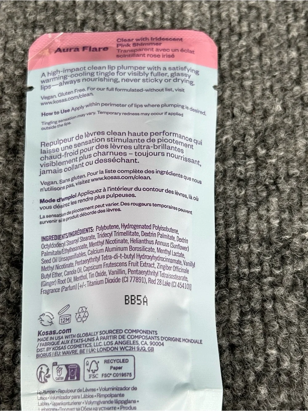 KOSAS Lip Pulse AURA FLARE Glassy Plumper Gloss ~ Pink Sparkle Shine .42fl oz